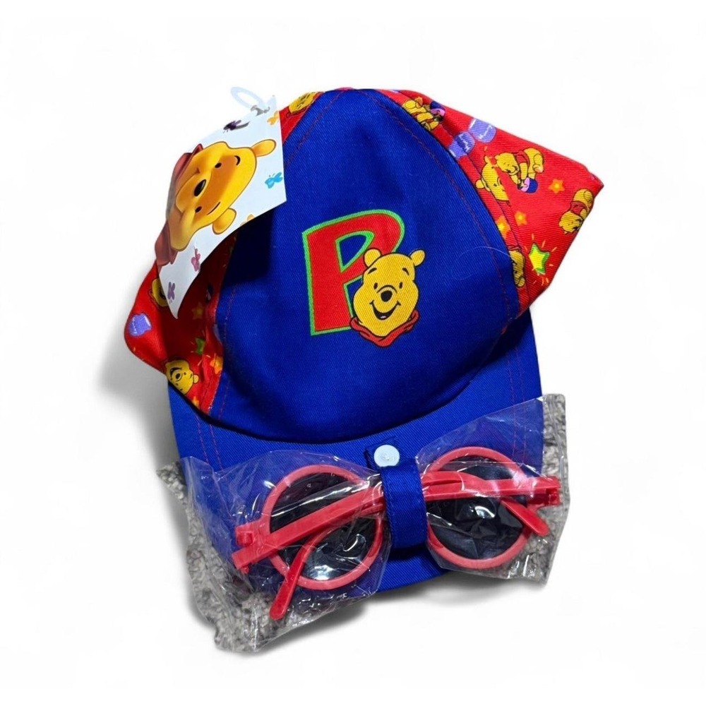 Vintage Disney Winnie the Pooh Kids Baseball Cap Hat w/ Sunglasses Red Blue NWT